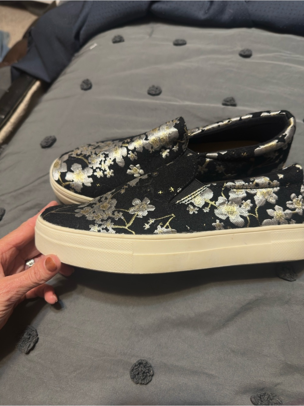 Brash Black and Gold Floral Slip-On Flats - Picture 3 of 3